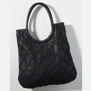 Anthropologie Black Illona Lattice Tote Leather Black Shoulder Bag